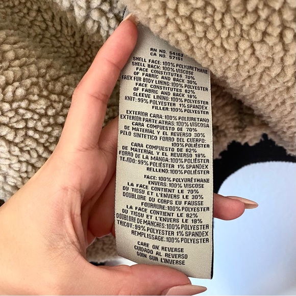 Faux Leather Sherpa Lined Bomber Jacket - Picture 6 of 6